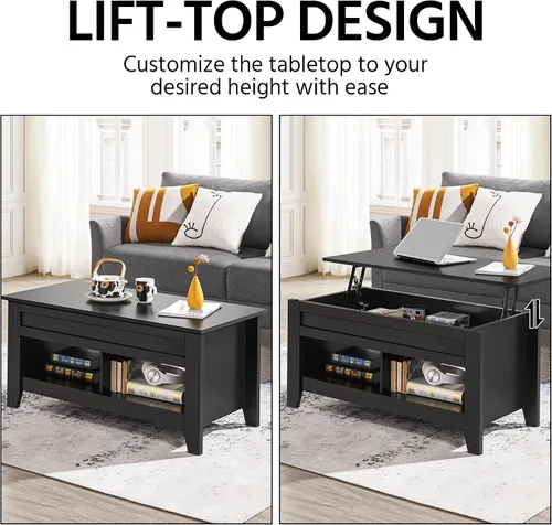 Miniatura 3 de Topeakmart Mesa auxiliar elevable con compartimento de almacenamiento oculto y estante abierto, mesa de cóctel de granja para sala de estar