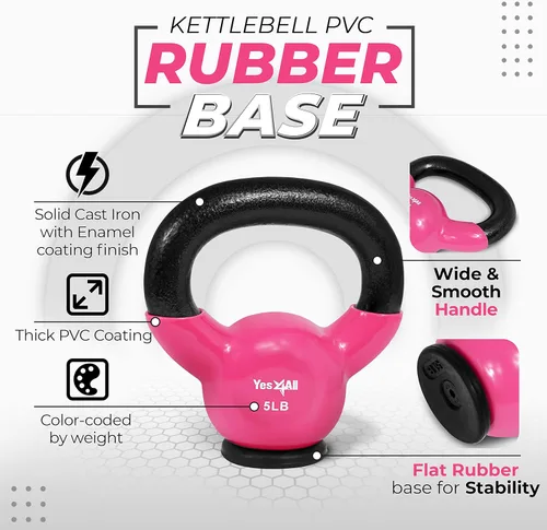 Miniatura 3 de Yes4All Juego de pesas rusas con base de goma, pesas rusas para mujer, pesas rusas de entrenamiento de fuerza (10-65 libras)