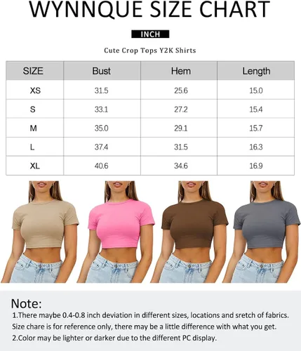 Miniatura 6 de WYNNQUE Camisetas cortas para mujer, lindas camisetas básicas de verano con cuello redondo, ajuste delgado, de manga corta, para adolescentes