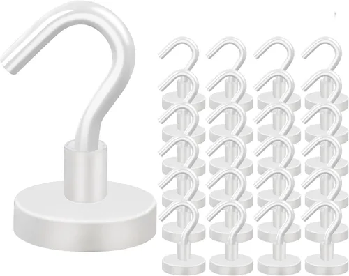 Miniatura 16 de MIKEDE Ganchos magnéticos negros resistentes de 30 libras, imanes fuertes con ganchos de metal para soportes colgantes al aire libre, 6 ganchos