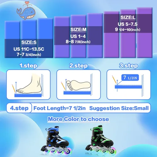 Miniatura 2 de Patines en línea para niños, niñas y jóvenes, todas las ruedas iluminadas con marco de aluminio para principiantes de 5 a 12 años, perfectos