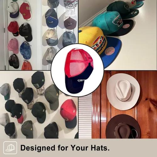 Miniatura 3 de Ganchos adhesivos para sombreros de pared (paquete de 12), colgador de sombreros sin perforaciones para organizador de gorras de béisbol de pared