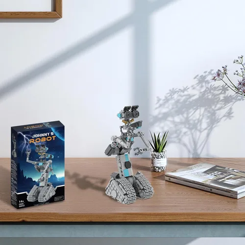 Miniatura 5 de Juguetes de Construcción de Robot Johnny 5, Figuras de Robot de la Película Cortocircuito, Kit de Construcción de Modelo de Robot, Set de Bloques