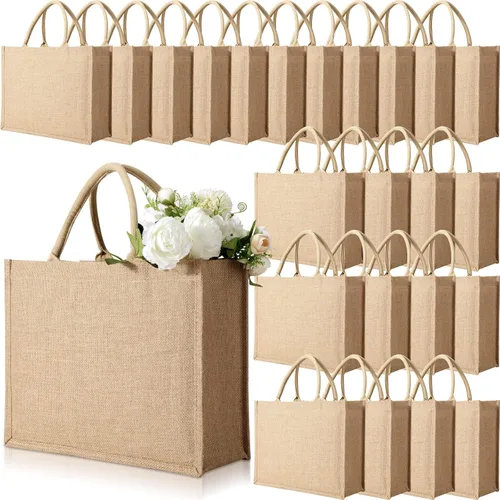 Reginary Burlap Jute Tote Bags Large Jute Tote with Handles Blank Burlap Gift Totes Reusable Grocery Shopping Bags