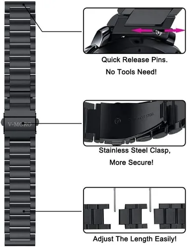Miniatura 6 de V-Moro Correa comercial de repuesto para Gear S3 Frontier / Classic Watch Band de 22mm de metal de acero inoxidable sólido para Samsung Gear S3