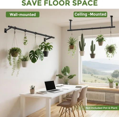 Miniatura 7 de Macetas colgantes para plantas de interior, colgador de plantas resistente de 32 pulgadas para interiores, barra de metal de 1 pulgada de diámetro