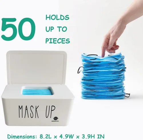 Miniatura 6 de Moorfowl Dispensador de máscara facial con tapa, tamaño mejorado (8.2 pulgadas de largo x 4.9 pulgadas de ancho x 3.9 pulgadas de alto), contenedor