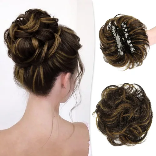 Miniatura 34 de RUWISS Pinza de Garra Moño Desordenado Postizo de Cabello Humano Real Moños Ondulados Rizados Chignon Extensiones de Moño Peinado Recogido