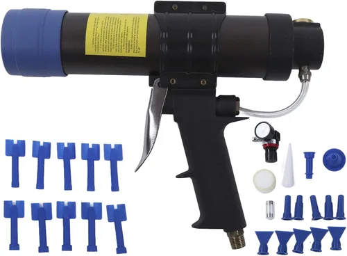 Pistola de calafateo neumática 10.5 fl oz Pistola selladora ajustable 0.4-0.7 MPa 24-Boquilla Aplicador de pegamento de vidrio Herramienta de