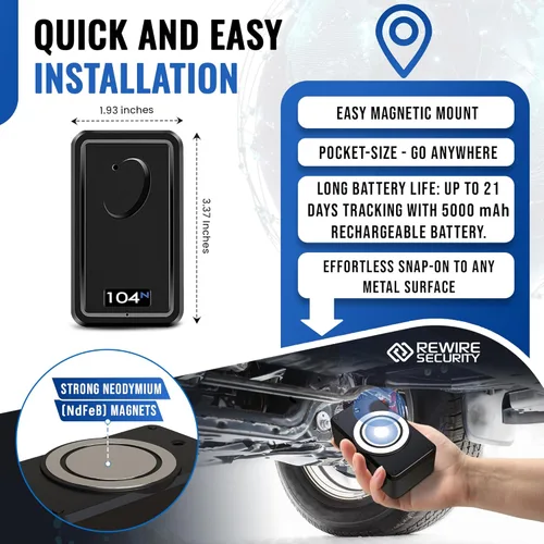 Miniatura 2 de REWIRE SECURITY Rastreador GPS magnético 104N 4G para vehículo Fácil montaje Compatible con automóvil, camión, camioneta y motocicleta