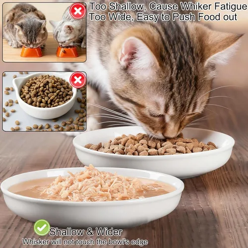 Miniatura 5 de Paquete de 3 cuencos de cerámica para gatos para interiores, platos antifatiga y antibigotes, 5.9 pulgadas de ancho, platos de cerámica poco Pata