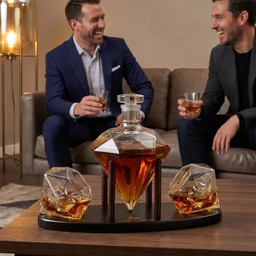 Miniatura 6 de The Wine Savant - Decantador de whisky en forma de diamante, con 2 copas en forma de diamante, para licor, escocés, ron, bourbon, vodka, tequila