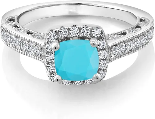Miniatura 46 de Gem Stone King Anillo de compromiso de plata de ley 925 de 0.236 in con piedra natal y zafiro blanco creado con acento Anillo de compromiso