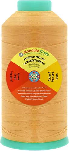 Miniatura 167 de Mandala Crafts - Hilo de nailon para coser cuero, tapicería, mezclilla y para trenzar el pelo; resistente, 1500 yardas, tamaño 69 T70 Marrón