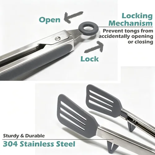 Miniatura 16 de Pinzas de cocina, pinzas de 9 pulgadas para cocinar con puntas de silicona, pinzas de silicona pequeñas de grado alimenticio, mini pinzas