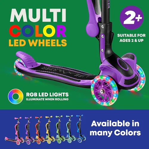 Miniatura 6 de Scooter de 3 ruedas para niños con asiento plegable, altura ajustable del manubrio, juguete de paseo inclinado para conducir para niños a partir
