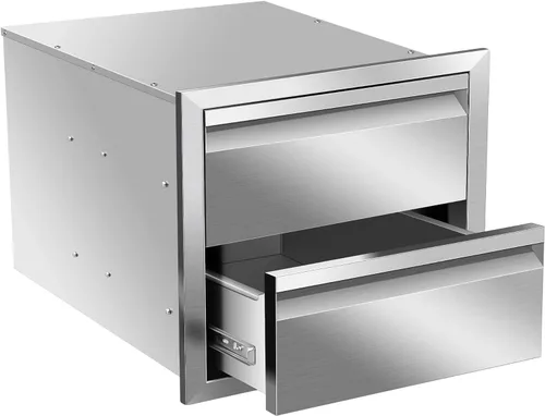 Cajones de cocina para exteriores de 18 pulgadas de ancho x 15 pulgadas de alto x 23 pulgadas de profundidad, de acero inoxidable, cajones dobles