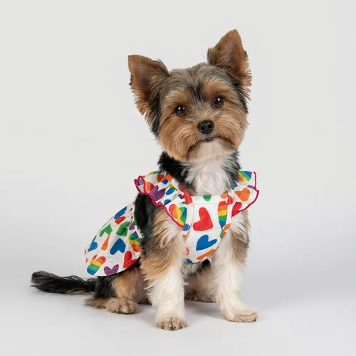Miniatura 5 de Fitwarm Vestido de Perro con Corazón Colorido, Ropa de Verano para Perros Pequeños Hembra, Lindo Atuendo de Mascota Arcoíris, Rojo, Amarillo, Azul