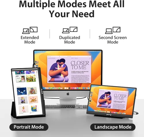 Miniatura 5 de KYY Monitor portátil de 15.6 pulgadas FHD 1080P USB-C HDMI con bolsa de cubierta inteligente y altavoces duales, pantalla externa de computadora
