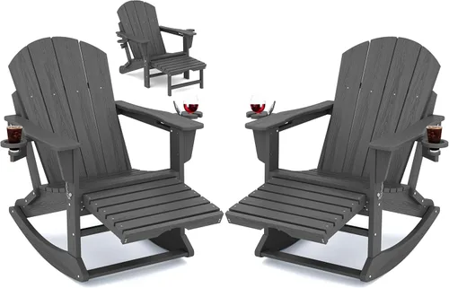 Miniatura 38 de Mecedora Adirondack de KINGYES con Otomana Retráctil y Portavasos, Silla Reclinable de Patio de HDPE Adirondack para Porche, Patio, Balcón, Azul Aqua