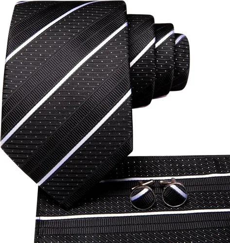 Miniatura 188 de Hi-Tie Corbatas de seda para hombre, diseño de cachemira a rayas, con bolsillo, gemelos cuadrados, conjunto formal de negocios