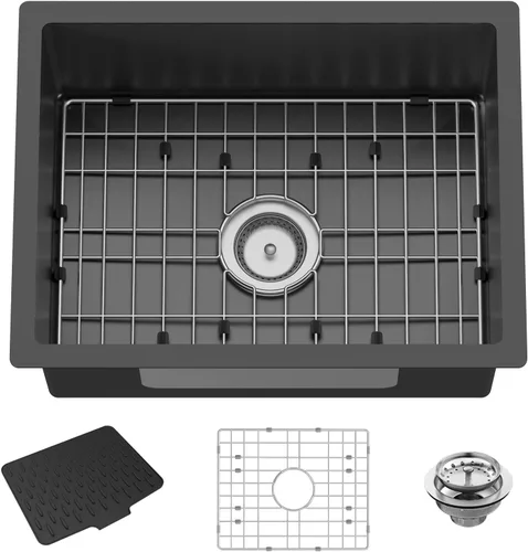 Miniatura 15 de Fregadero de cocina y bar negro de 12 x 16 pulgadas, pequeño tazón de acero inoxidable para montaje inferior, fregadero de cocina y bar, elección