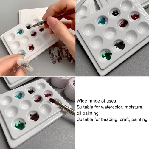 Miniatura 3 de Paleta de pintura de porcelana, suave y reutilizable de 12 pocillos, paleta de pintura de acuarela de color blanco puro con cubierta para artistas
