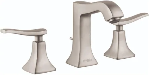 hansgrohe Metris C 31073821 - Grifo de lavabo de baño de 3 agujeros de repuesto clásico fácil de limpiar en níquel cepillado