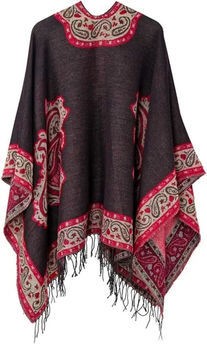 Miniatura 2 de QBSM Chal para mujer, poncho con capas de Ruana, frente abierto, para otoño e invierno