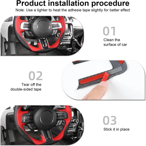 Miniatura 4 de CheroCar para Ford Mustang Cubierta de Volante Kit de Decoración y Moldura Accesorios Interiores para Ford Mustang 2015-2025 (Fibra de Carbono)