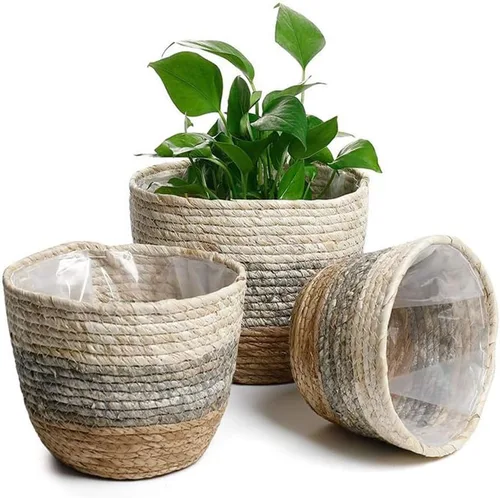 Miniatura 4 de 2 cestas de flores tejidas macetas decorativas para uso para decoración de balcón de escritorio