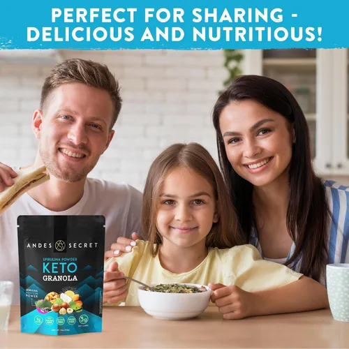 Miniatura 8 de Andes Secret Granola en polvo de espirulina – Almendras, nueces y avellanas – Granola Keto alta en proteínas sin azúcar, granos y gluten – 11 oz