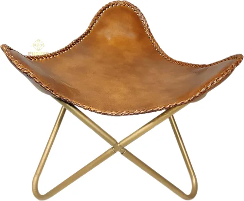 Miniatura 45 de Pie plegable de mariposa de cuero Acento de salón, camping, caminar, caza, senderismo, pesca, viajes (beige)