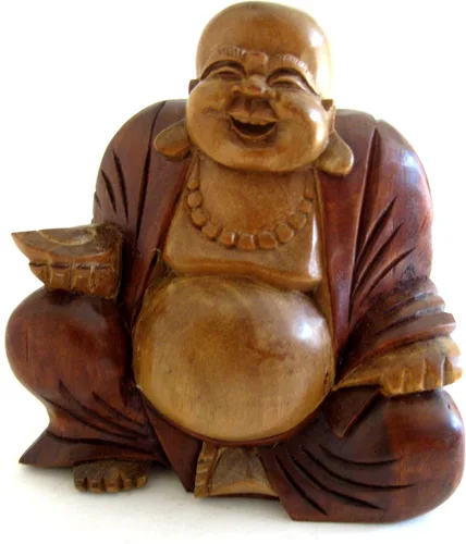 Miniatura 2 de OMA Happy Sitting Buddha - Estatua de madera tallada en madera, marca de tamaño grande