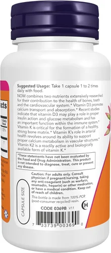 Miniatura 2 de Now Foods Vitamina D-3 y K-2 – 120 Cápsulas vegetales