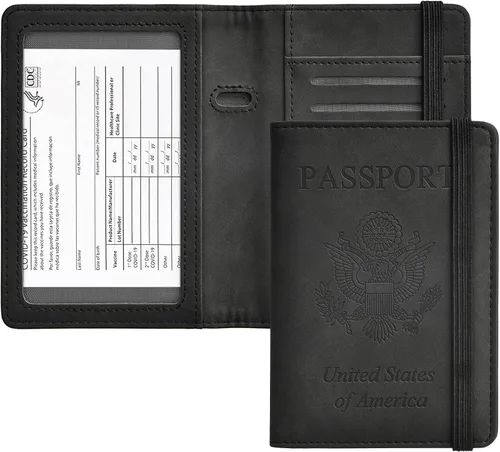 HerriaT Combo de portatarjetas de pasaporte y vacunación, funda con ranura para tarjeta de vacunación CDC, protector organizador de documentos de