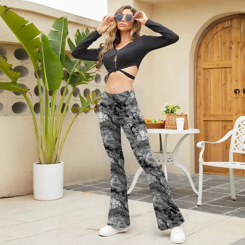Miniatura 94 de TNNZEET Leggings acampanados negros para mujer, pantalones de yoga cruzados con bolsillos, corte de bota, leggings acampanados