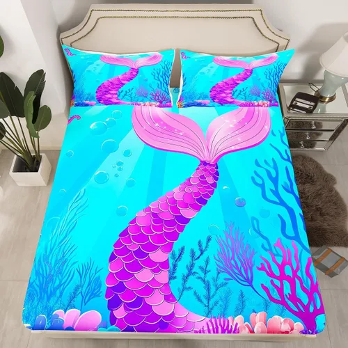 Miniatura 12 de Erosebridal Sábana bajera ajustable con diseño de delfín, diseño de playa oceánica, tamaño individual para niños, niñas, adolescentes, juego de ropa