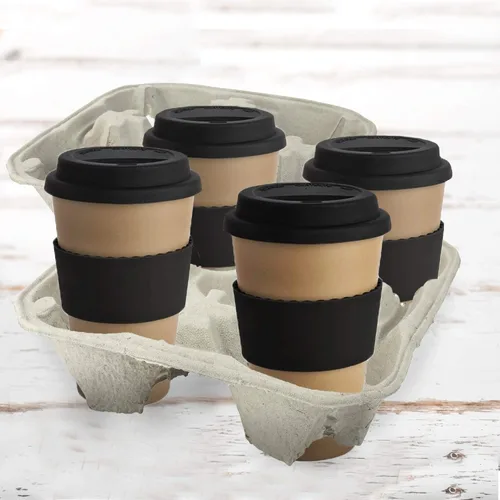 Miniatura 8 de MT Products Charola/soporte para bebidas, biodegradable, de pulpa de fibra de papel, para 4 vasos de bebidas frías o calientes. Paquete de 25