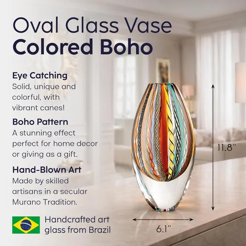 Miniatura 2 de Ca D Oro - Jarrón de cristal Boho con bastones de colores soplado a mano estilo Murano Art Glass - Modelo 208 MS