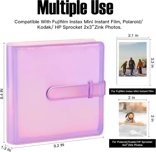 Miniatura 2 de Veicevol Álbum de fotos de 360 bolsillos para cámara Fujifilm Instax Mini, álbum para fotos Polaroid, cubierta de cuero, álbum de fotos para cámara