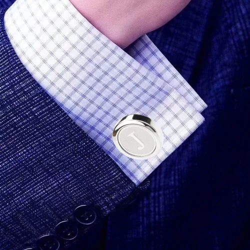Miniatura 3 de Dannyshi - Gemelos clásicos, de acero inoxidable y con las 26 letras iniciales del alfabeto de la A-Z para hombre, para negocios, bodas y camisas