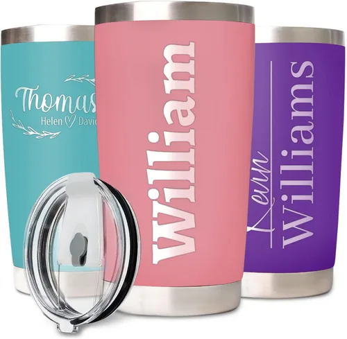 Miniatura 10 de Vaso personalizado de 40 onzas con asa y tapa con pajilla, botella de agua de acero inoxidable personalizada con nombres y flores de nacimiento