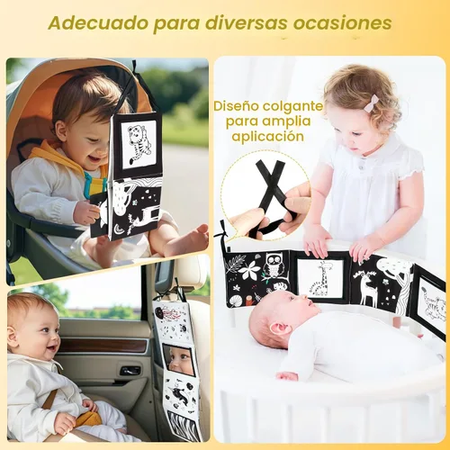 Miniatura 8 de URMYWO Juguetes con espejo para tiempo boca abajo, tarjetas de aprendizaje con estimulación visual, juguetes para bebés de alto contraste en blanco