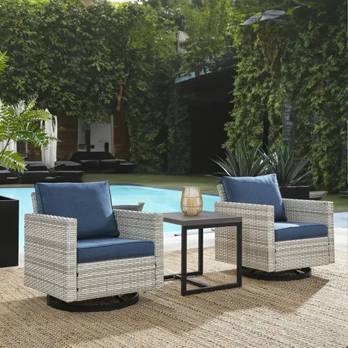 Miniatura 47 de HUMMUH Juego de 2 sillas giratorias para patio, mimbre de polietileno, para exteriores, bistró, porche, balcón, muebles con cojines Gris/gris