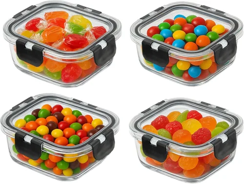 Recipientes de Vidrio para Almacenamiento de Alimentos Bowls con Tapas Herméticas de Cierre a Presión para Preparación de Comidas, Sobras, Horneado,