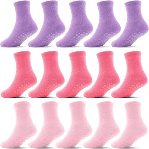 Miniatura 8 de Calcetines de agarre para niños pequeños, 15 pares, calcetines antideslizantes para bebés con pinzas para niños y niñas, calcetines antideslizantes