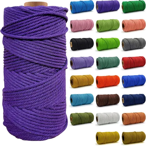 Miniatura 70 de Cuerda de Algodón 8mm x 20 Yardas - Cuerda de Macramé Natural Sin Blanquear - Cuerda de Algodón Trenzada de 3 Hilos para Colgar en la Pared, Blanco