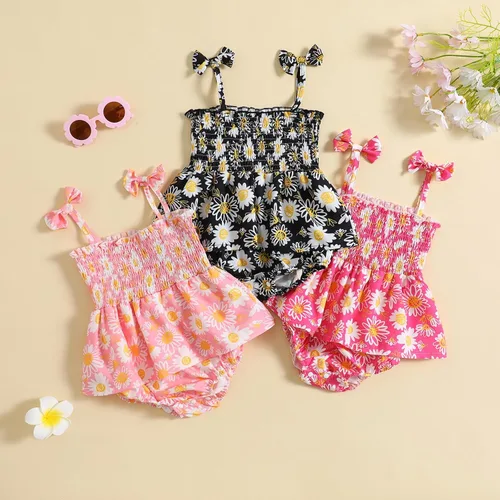 Miniatura 5 de Ropa para bebé recién nacida, estilo bohemio, floral, sin mangas, con lazo, con volantes y diadema