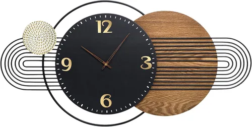 Miniatura 7 de Reloj de pared Anmotpe moderno, operado con batería, grandes relojes negros de metal y madera, estilo retro, reloj de pared grande de metal